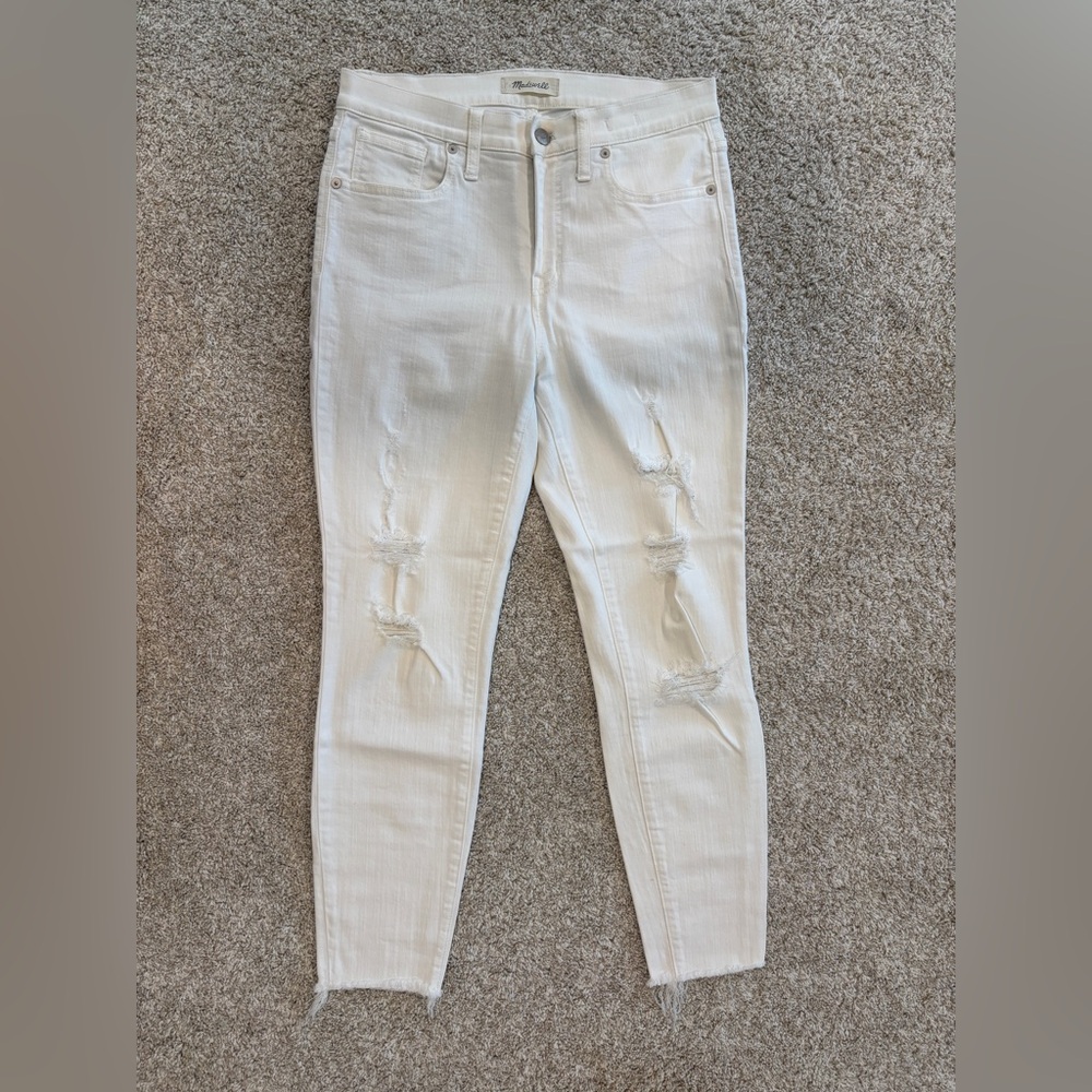 Madewell Women's White Distressed 9” High-Rise Skinny Crop Jeans size 29